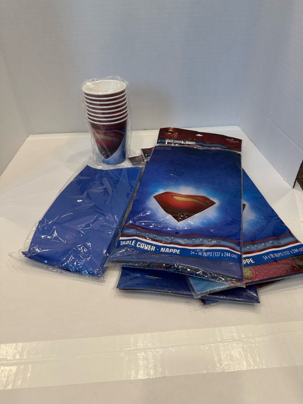 Superhero Blue Disposable Table Covers & Cups Party Pack